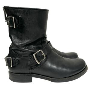 Frye Women’s Black Boots Moto Engineer Buckles Biker Calf Leather Size 7.5